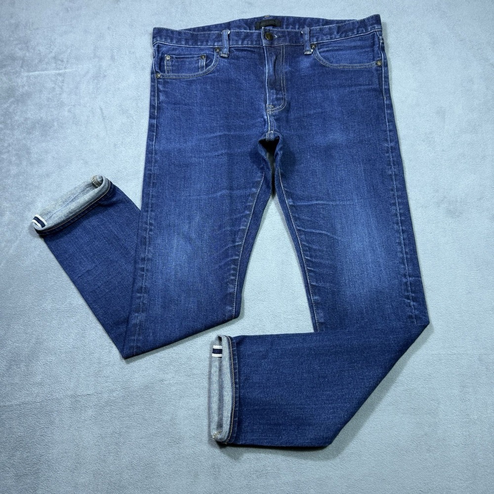 Uniqlo Selvedge Jeans Mens 36x30 Athletic Slim Tapered Stone Wash Refined Denim